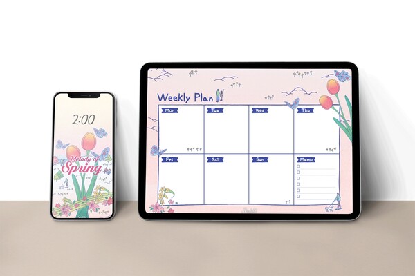 스타필드, 2023년 봄 시즌 그래픽을 활용한 핸드폰 배경화면과 스케줄러. (제공: 신세계프라퍼티)