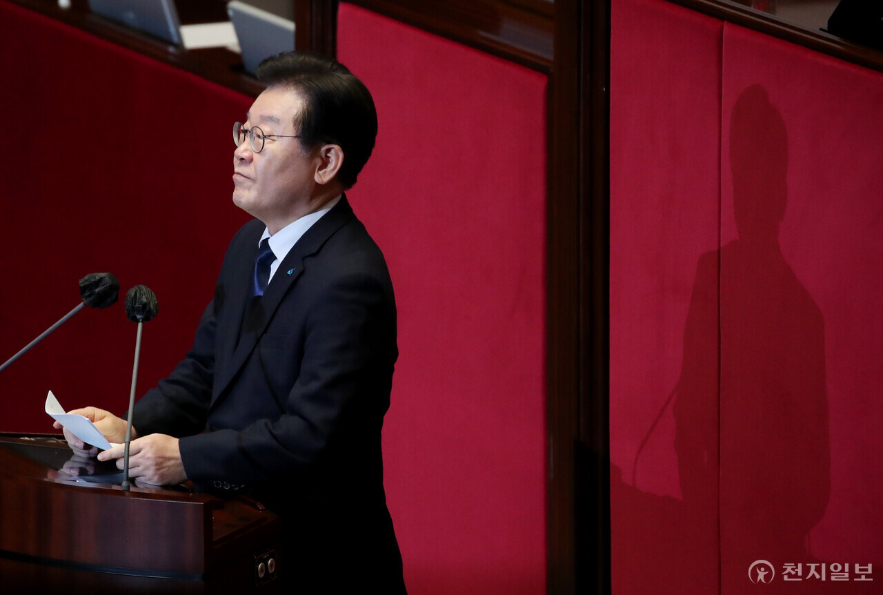 [천지일보=박준성 기자] 더불어민주당 이재명 대표가 27일 오후 서울 여의도 국회에서 열린 제403회 국회(임시회) 제8차 본회의에서 자신에 대한 체포동의안 관련 신상 발언을 하고 있다. ⓒ천지일보 2023.02.27.