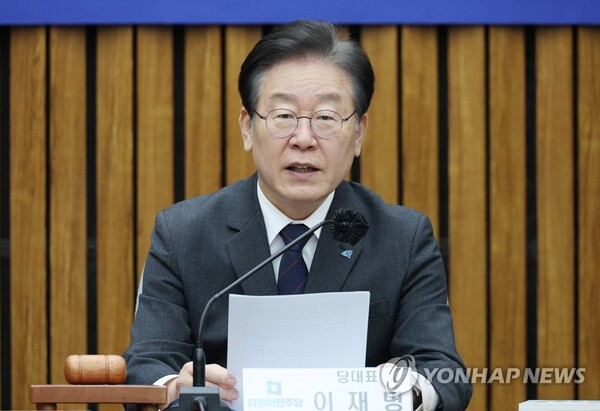 더불어민주당 이재명 대표가 6일 오전 국회에서 열린 확대간부회의에서 발언하고 있다. (출처: 연합뉴스)