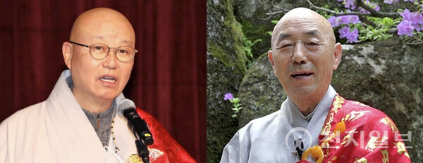 한국불교태고종(태고종) 제28대 총무원장 선거에 출마한 상진스님(왼쪽)과 성오스님(오른쪽).