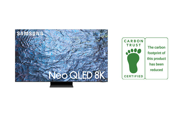 삼성 네오 QLED 제품과 탄소저감인증 로고 이미지. (제공; 삼성전자) ⓒ천지일보 2023.04.16.