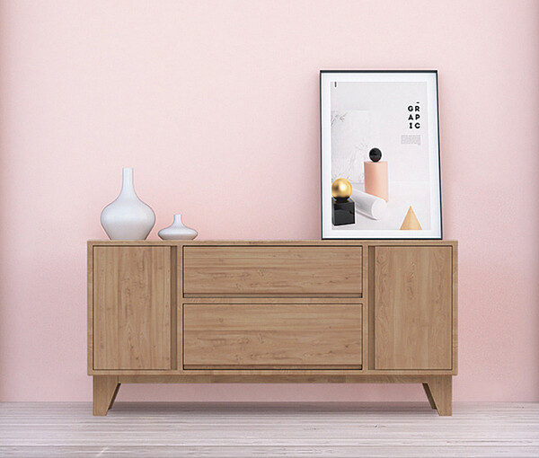 환경부 ‘친환경’ 인증을 받은 고무나무 원목 친환경 가구인 원목 2단 TV장 (제공: 서원퍼니처)