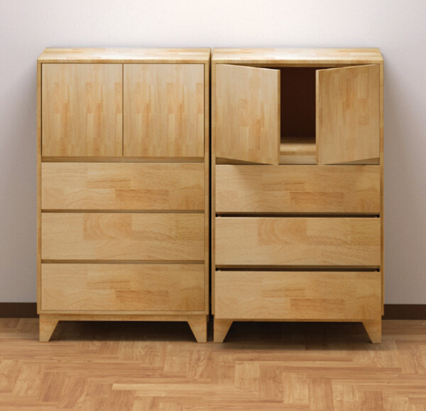 환경부 ‘친환경’ 인증을 받은 고무나무 원목 친환경 가구인 반문 3단 서랍장 (제공: 서원퍼니처)