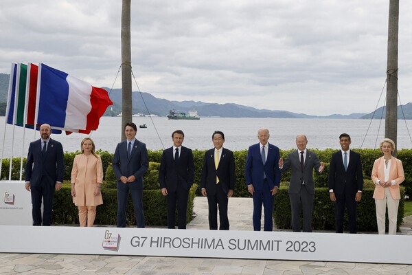 히로시마에서 열린 G7 회의 참석한 정상들. (출처: 연합뉴스)