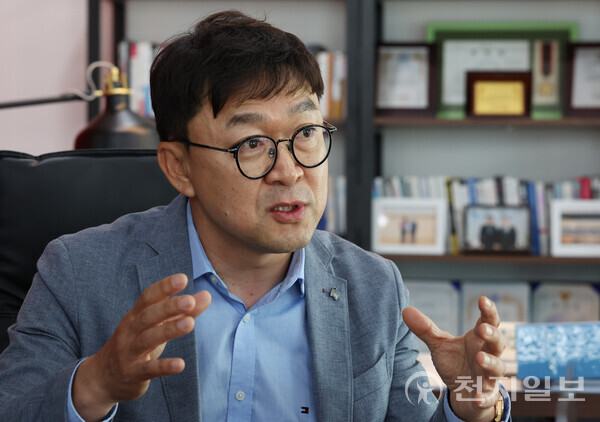 [천지일보=남승우 기자] 권혁우 ㈜코뉴 대표가 본지와의 인터뷰를 하고 있다. ⓒ천지일보 2023.05.21.
