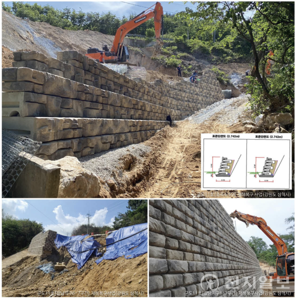 중력식 경관옹벽이 사용된 긴급공사 및 재해복구 현장. (제공: ㈜코뉴) ⓒ천지일보 2023.05.21.