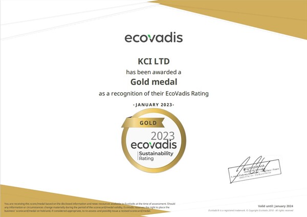 KCI가 글로벌 ESG 평가기관인 ‘에코바디스(Ecovadis)’로부터 획득한 골드 메달 인증서. (제공: 삼양그룹)