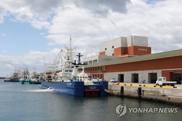 일본 후쿠시마현 이와키시 오나하마항에 24일 배들이 떠 있다. 이 항구는 일본 정부가 올여름 오염수 방류를 시작할 후쿠시마 제1원자력발전소에서 55㎞ 정도 떨어져 있다. (출처: 연합뉴스)
