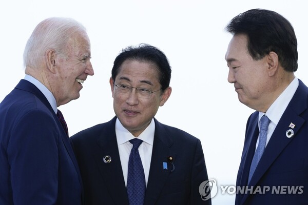 5월 히로시마에서 만난 한미일 정상. (출처: AP 연합뉴스)