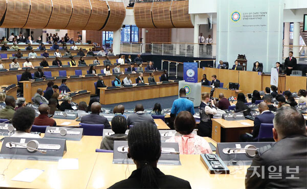 HWPL이 2018년 8월 11일 남아프리카공화국 케이프타운 의회에서 기자회견을 열고 있다. (제공: HWPL) ⓒ천지일보 2023.08.20.