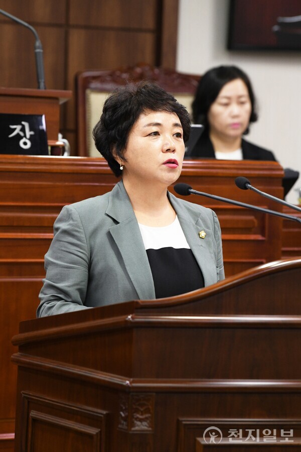 자유 발언하고 있는 김미연 의원. (제공: 순천시의회) ⓒ천지일보 2023.09.12.