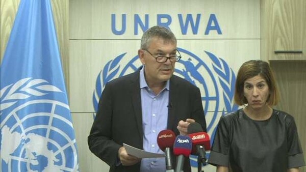 27일 기자회견하는 라지리니 UNRWA 처장 (출처: 뉴시스)