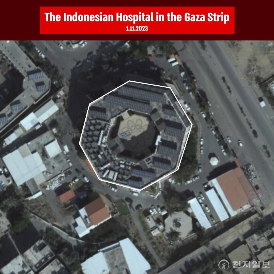 최근 폭격으로 수백명의 사상자가 발생한 자발리야 난민촌 인근의 ‘인도네시안 병원’. (제공: 이스라엘 방위군(IDF)) ⓒ천지일보 2023.11.02.