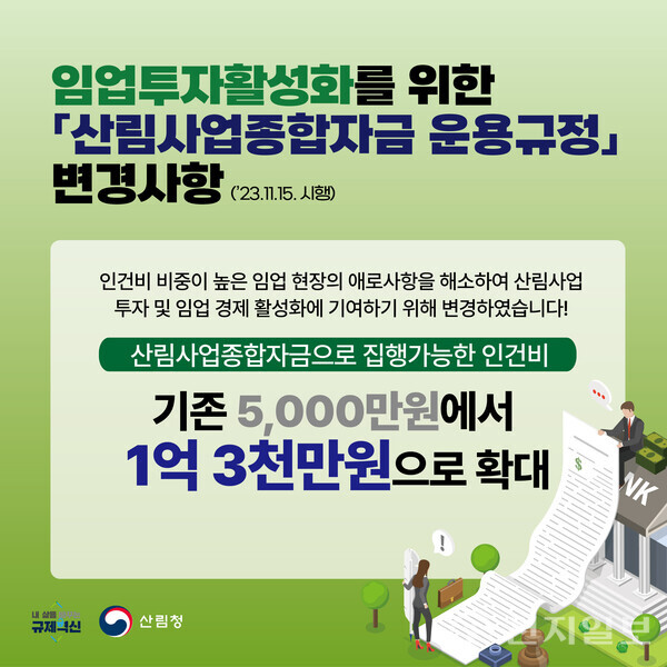 인포그래픽-산림사업종합자금 인건비 한도 확대. (제공: 산림청) ⓒ천지일보 2023.11.16.