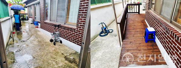 전남 진도군이 장애인의 주거환경 개선을 위한 ‘주택개조사업’을 추진했다. 사진은 출입구 경사로 설치 전과 후. (제공: 진도군) ⓒ천지일보 2023.11.22.