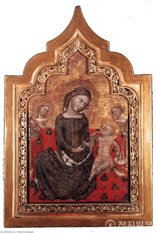 Virgin Mary. 아기 예수 옆에서 뜨개질하는 성모 마리아의 모습을 볼 수 있다. (출처: Museo Poldi Pezzoli, Milan, Italy) ⓒ천지일보 2023.11.30.