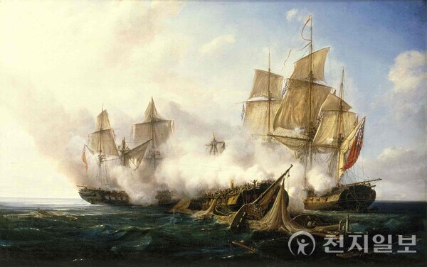 순양함 알세스트(HMS Alceste)호와 호위함 레이어(HMS Lyre)호 (1811. 11. 29 Painting by Pierre Julien Gilbert) ⓒ천지일보 2023.12.06.