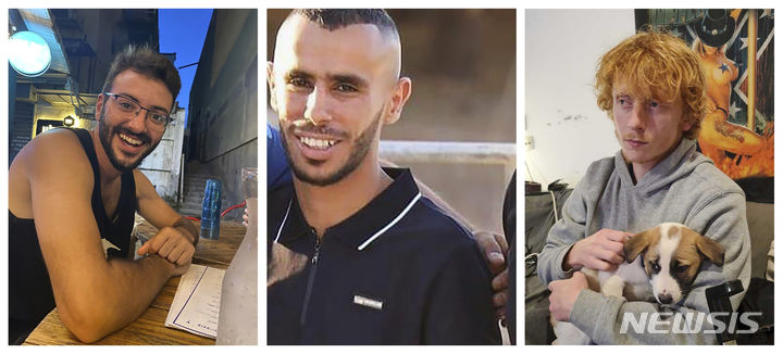 이스라엘군의 오인 사격으로 사망한 3명의 이스라엘 인질들. (출처: 뉴시스)