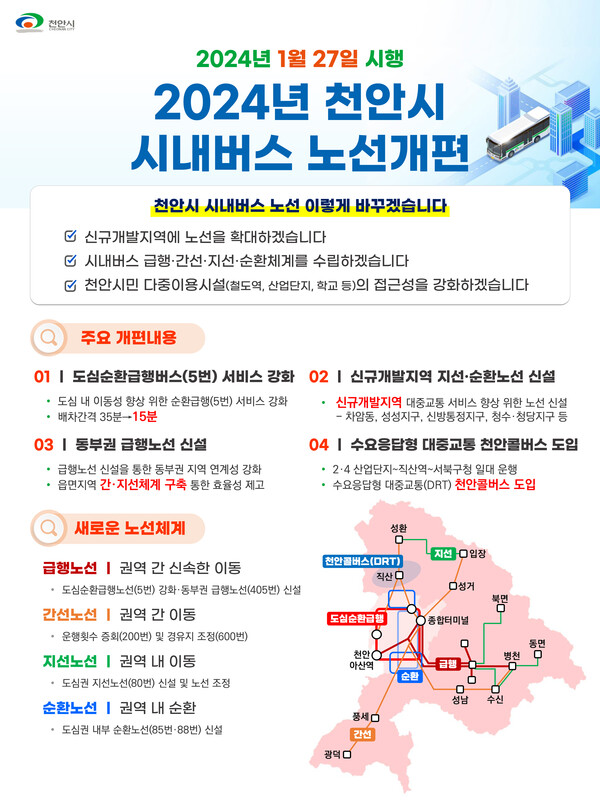 시내버스 노선 개편 홍보문. (제공: 천안시) ⓒ천지일보 2023.12.27.