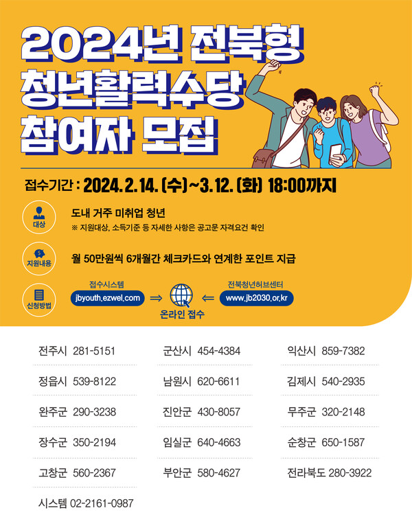 전북형 청년활력수당 참여자 모집 포스터. (제공: 전주시)