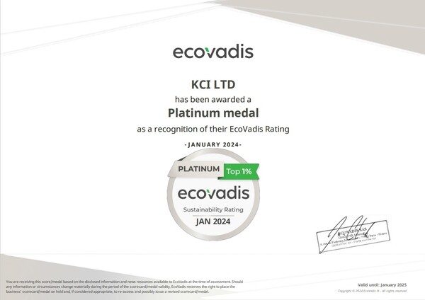 KCI가 글로벌 ESG 평가기관인 ‘에코바디스(EcoVadis)’로부터 획득한 플래티넘 메달 인증서. (제공: 삼양그룹)