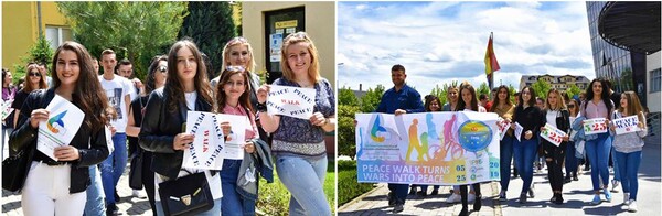 2019년 5월 22일 북마케도니아 테토보에 위치한 테토보대학교에서 ‘세계평화선언문 제6주년 기념식 및 평화걷기’ 행사가 진행됐다. 학생들이 평화를 기원하는 손피켓을 들고 평화걷기에 참여하고 있다. (제공: HWPL) ⓒ천지일보 2024.02.29.