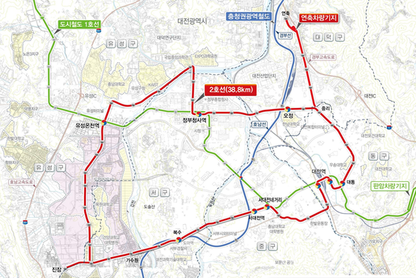 대전도시철도 2호선 트램 노선도. (제공: 대전시) ⓒ천지일보 2024.03.05.
