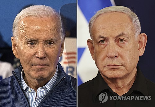 베냐민 네타냐후 이스라엘 총리는 100만명 이상의 피난민이 밀집되 있는 가자지구의 마지막 피난처인 라파에서 지상전이 불가피하다는 의사를 조 바이든 대통령에게 전했다고 밝혔다. 사진은 바이든 대통령(왼쪽)과 네타냐후 총리(오른쪽) (출처: AP, 연합뉴스)