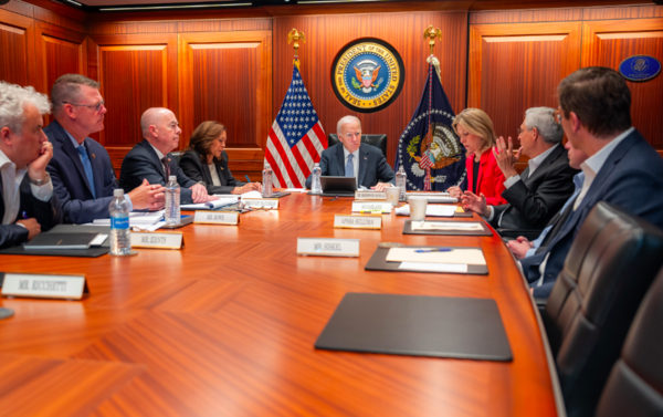 ⓒ천지일보 2024.07.15. From the White House: This morning, President Biden and Vice President Harris received an updated briefing in the White House Situation Room from homeland security and law enforcement officials. / Screenshot @TheWhiteHouse, X