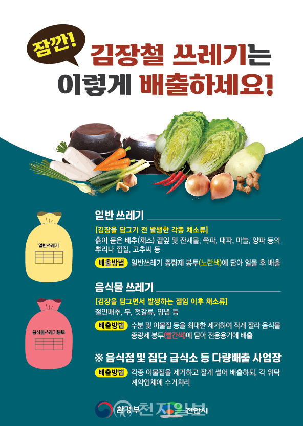김장철 쓰레기 배출 안내 홍보문. (제공: 천안시) ⓒ천지일보 2024.10.30.