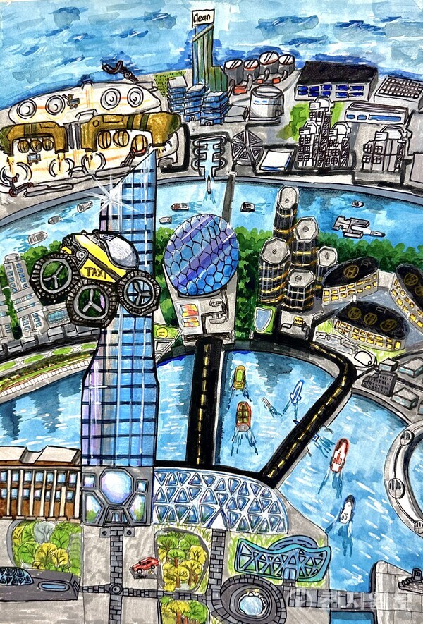 제8회 부총리 겸 교육부 장관상 수상자 조강현 어린이의 ‘이-프리 플로팅 시티’ 작품 이미지. (제공: 현대자동차) ⓒ천지일보 2024.11.18.