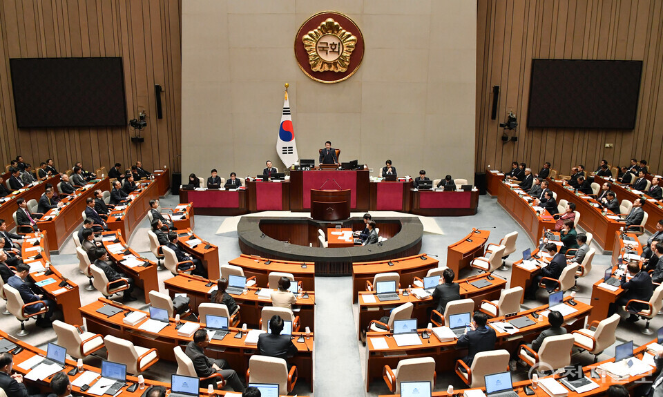 [천지일보=박준성 기자] 박정 국회 예결위원장이 29일 서울 여의도 국회에서 열린 제418회 국회(정기회) 제13차 예산결산특별위원회를 주재하고 있다. ⓒ천지일보 2024.11.29.