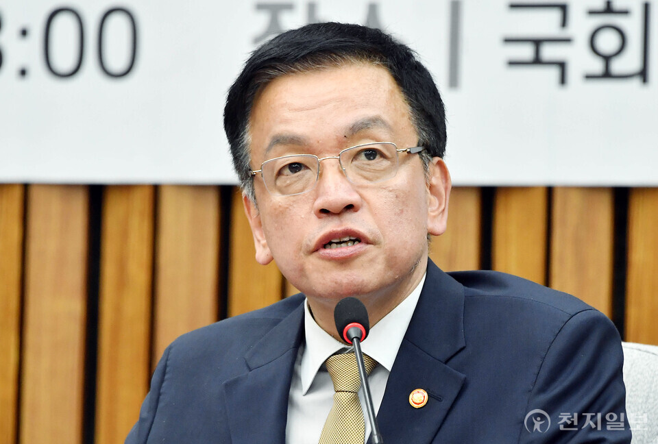 [천지일보=박준성 기자] 최상목 경제부총리 겸 기획재정부 장관이 29일 오후 서울 여의도 국회에서 열린 민생 입법과제 점검 당정협의회에서 발언하고 있다.ⓒ천지일보 2024.10.29.