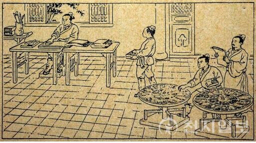 송나라 조판 인쇄 풍속을 그린 판화 (제공: 이재준 고문) ⓒ천지일보 2025.01.20.