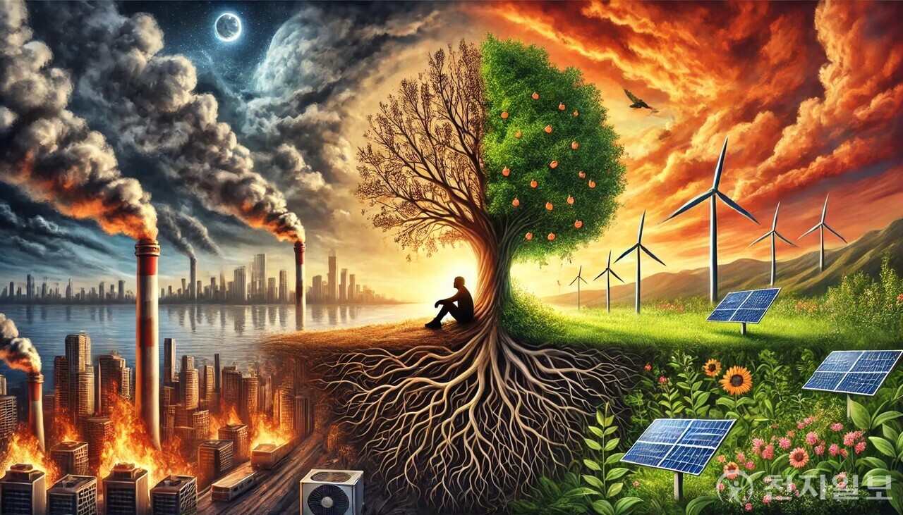 모든 기술과 정보가 빠르게 변화하고 이동하는 현대 사회에서 필리핀의 한 철학 부교수는 인간과 자연 관계 속에서의 주체성에 대해 성찰하자고 제안한다. 이미지는 기고의 내용을 토대로 한 AI의 작품. (출처: 챗GPT, DALL·E)