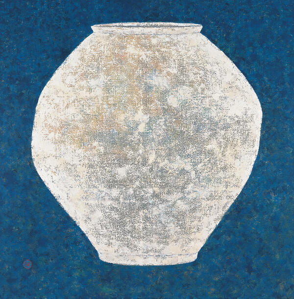 황규완 작가의 달항아리 그림. 달항아리의 지극히 순수하고 편한 아름다움을 표현했다. ⓒ천지일보 2025.03.07.