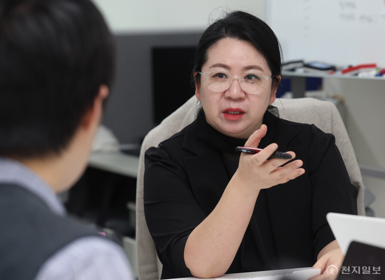 [천지일보=남승우 기자] 임소희 ㈜큐브더모먼트 대표가 서울 마곡 소재 자사 연구소에서 천지일보와 인터뷰를 진행하고 있다. ⓒ천지일보 2025.04.02.