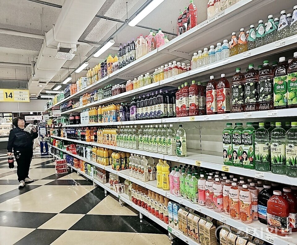 [천지일보=양효선 기자] 지난 22일 오후 인천의 홈플러스 식음료 매대에 한 고객이 쇼핑하는 모습. ⓒ천지일보 2025.04.07.