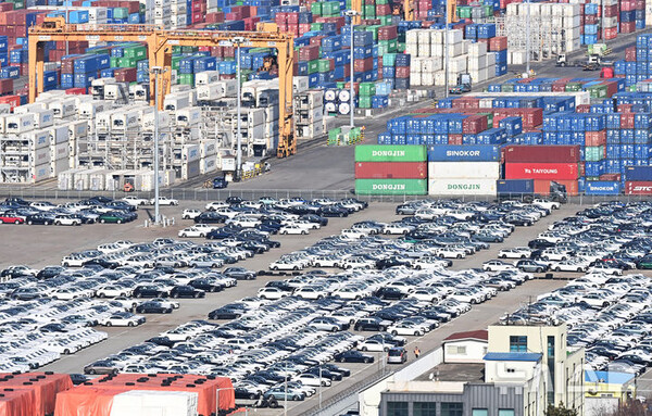 [평택=뉴시스] 19일 경기도 평택시 포승읍 평택항 야적장에 수출용 자동차들이 세워져 있다. 도널드 트럼프 미국 대통령은 18일(현지시간) 미국에 수입되는 자동차에 부과되는 관세가 25% 수준일 것이라고 밝혔다. 