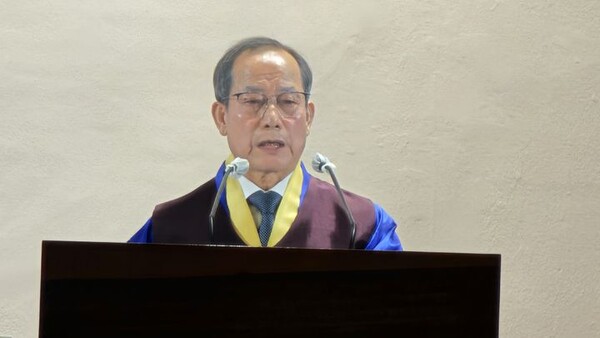 5일 천도교 중앙대교당에서 열린 취임식에서 취임사를 발표하는 준암 박인준 교령 (사진 제공: 천도교중앙총부)