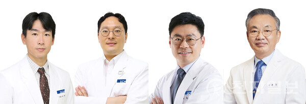 국내 연구진이 ‘린치증후군’이라는 유전적 요인이 위암 발생에 영향을 미칠 수 있다는 사실을 아시아 최초로 대규모 분석을 통해 밝혀냈다. (왼쪽부터: 윤종혁, 최윤영, 송금종, 이문수 교수) (제공: 순천향대 천안병원) ⓒ천지일보 2025.05.13.