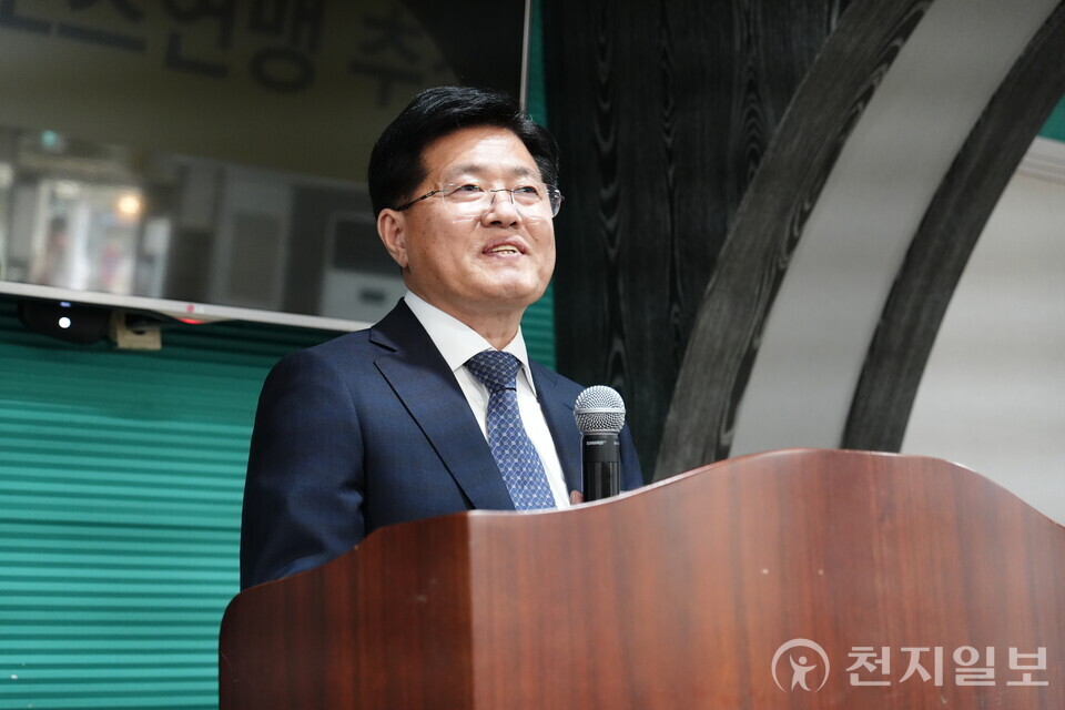 [천지일보=김미라 기자] 환영사하는 세계이스포츠홀딩스 최낙균 총재 ⓒ천지일보 2025.05.30.