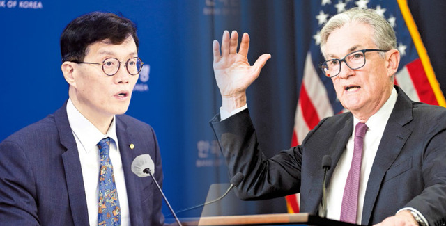 이창용 한은 총재(왼쪽)와 제롬 파월 미국 연방준비제도(Fed, 연준) 의장. (출처: 연합뉴스, AP=연합뉴스)