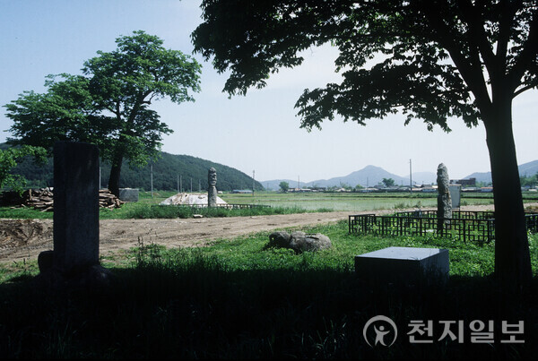 남원 서천리 당산 전경(1993년 촬영한 남원 서천리 당산의 돌장승 2기의 모습) ⓒ천지일보 2025.08.11.