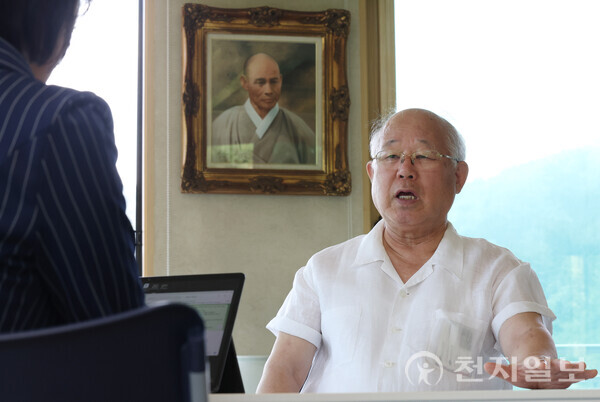 [천지일보=남승우 기자] 전보삼 만해기념관장이 지난달 8일 경기 광주시 남한산성에 위치한 만해기념관에서 인터뷰를 하고 있다. ⓒ천지일보 2025.09.19.