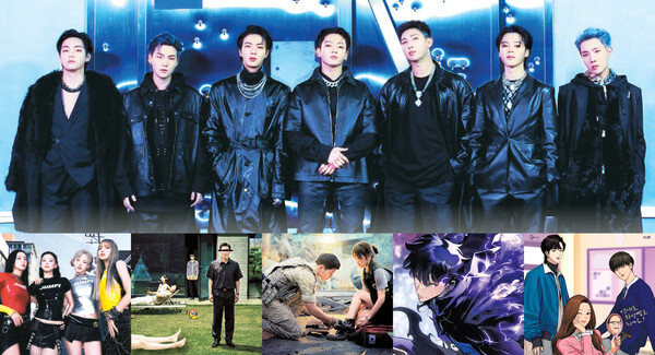 그룹 방탄소년단(BTS), 걸그룹 블랙핑크, 영화 ‘기생충’, 드라마 ‘태양의 후예’, 웹툰 ‘나 혼자만 레벨업’, 웹툰 ‘여신강림’. (출처: 공식홈페이지) ⓒ천지일보 2025.09.28.