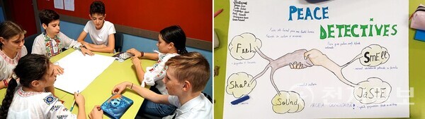 HWPL의 평화교육 프로그램은 갈등과 분쟁을 예방하고 인권 존중, 상호 이해, 평화적 대화 능력을 교육을 통해 길러주는 것을 목표로 한다. 학생들은 평화교육을 통해 자신으로부터 가족, 학교, 지역 사회, 국가, 국제 사회에 이르기까지 서로를 보호하고 공존하는 사회를 만드는 역량을 키울 수 있다. 사진은 동유럽 국가들에서 진행된 평화교육 모습. (제공: HWPL) ⓒ천지일보 2025.11.08.