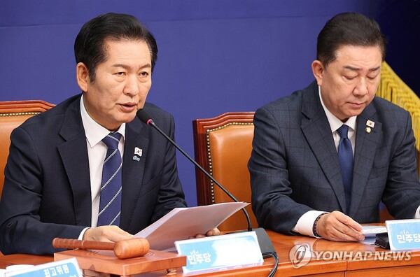 더불어민주당 정청래 대표가 12일 국회에서 열린 최고위원회의에서 발언하고 있다. 2025.11.12 (출처: 연합뉴스)