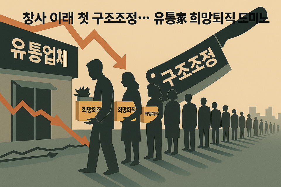 유통업계에 구조조정 칼바람이 불면서 희망퇴직 행렬이 이어지고 있는 상황. (출처: 챗GPT)
