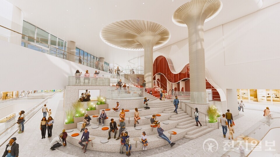 스타필드 빌리지 운정 ‘업스테어’ 조감도. 계단형 라운지와 커뮤니티 공간이 결합된 복합 문화 공간이다. (제공: 신세계프라퍼티)